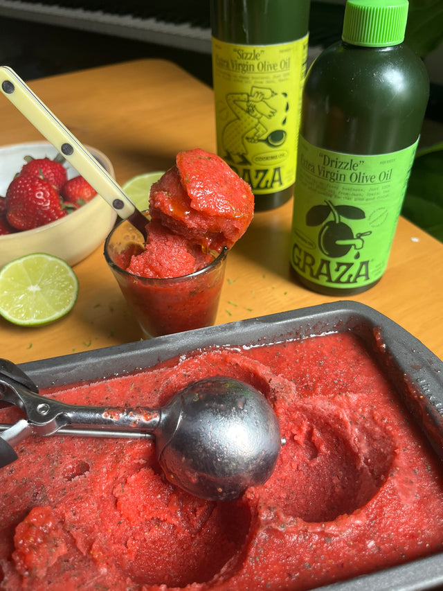 No-Churn Strawberry Basil Sorbet