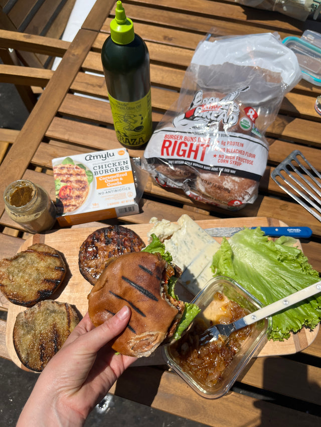 Caramelized Onion Gorgonzola Burgers