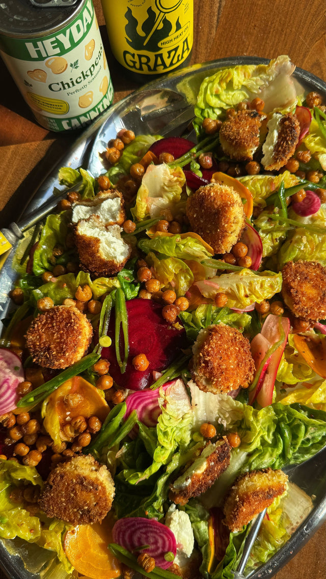 Frizzled Chickpea and Fried Goat Cheese Spring Salad